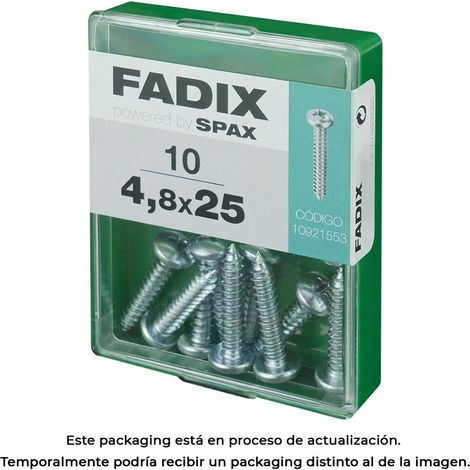 Caja de 10 unidades de tornillo de rosca chapa con cabeza redonda en cinc 4,8x25mm Fadix (1/3)