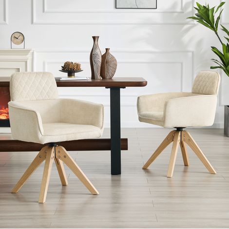 Chaise de salle à manger 53x59x85 cm en tissu et bois blanc, pivotante, style scandinave FLORAGRACE (1/5)