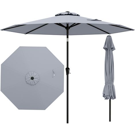 Ombrellone da esterno con inclinazione a pulsante manovella per tavolo da patio, Ombrellone da giardino 270 cm Grigio (1/3)