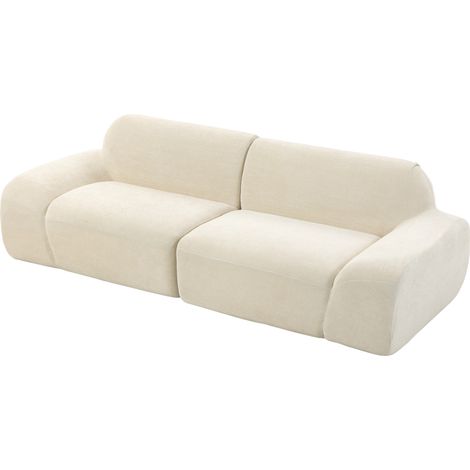 Canapé 3 places arrondi et sans structure, avec une assise généreuse et un rembourrage épais, livré monté, blanc crème (1/5)