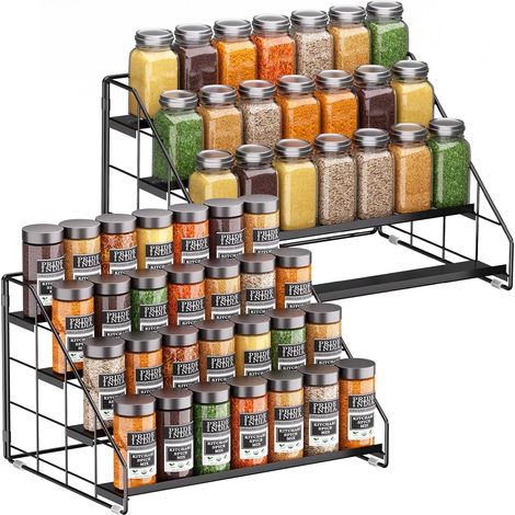 4 Shelves Spice Rack Organizer, Spice Rack Organizer for Cabinet, Adjustable Spice Shelf for Kitchen Countertop Pantry Organization (Carbon Black-2pcs) (1/5)