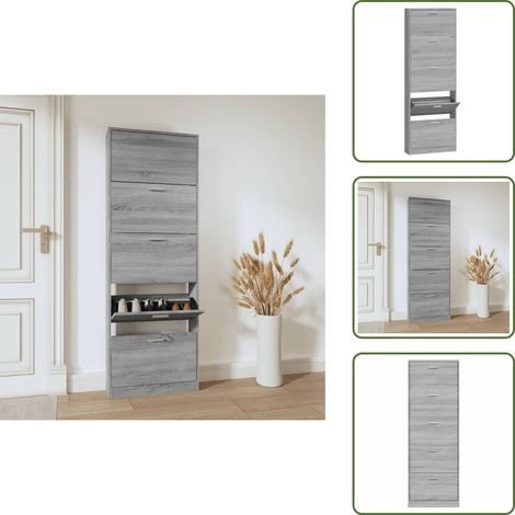 The Living Store Mueble zapatero madera contrachapada gris Sonoma 59x17x169 cm - Estantería para zapatos