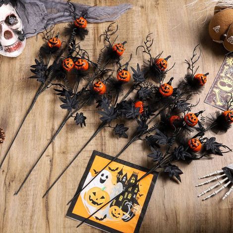 Décorations d'Halloween, bouquet de citrouille fantôme noire avec 10 fleurs, décorations pour la maison et la table de fête (1/5)