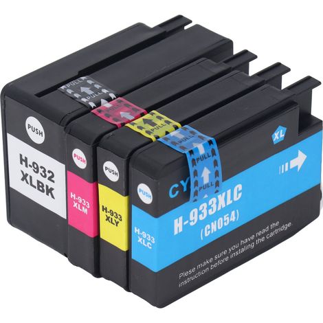 Cartouches d'encre pour imprimante HP 932-933 avec encre, cartouches d'encre 4 couleurs adaptées aux imprimantes Officejet 6100/6600/6700/7110/7610/7612/7510/7512. (1/5)
