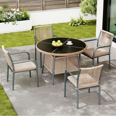 Conjunto mesa y sillas jardín 5 piezas gris OKMYHOME (1/5)