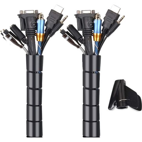 Kabelkanal Flexibel 152 cm (φ16mm & φ6mm) - Kabelverkleidung Schwarz für PC, TV, Monitor - Kabelmanagement für Büro, Homeoffice, Werkstatt