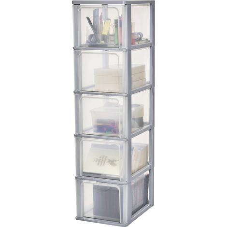 Iris Ohyama Cassettiera in Plastica, Portaoggetti, 5 Cassetti Grandi, Grigio, Apertura Facile, Formato A4, A5 e A6, Organizzatore, Per Ufficio, Scuola, Cartoleria, Senza BPA, Contenitore, OCH-2500