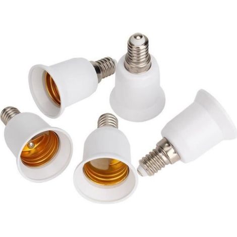 5 pcs Adaptateur E14 vers E27, Base ampoule LED blanche, PBT métal, 65x36.2mm, pour halogène CFL (1/3)
