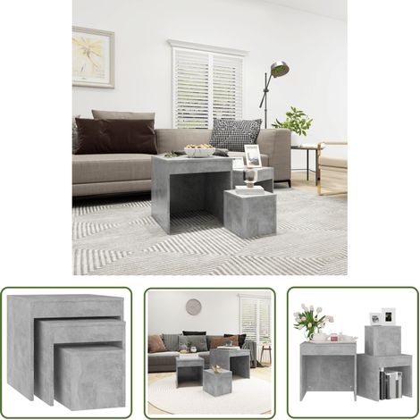 The Living Store Tables gigognes 3 pcs Gris béton Aggloméré - Table Basse - Table D'appoint - Set De Tables - Meubles Modernes - Mobilier Gris (1/5)