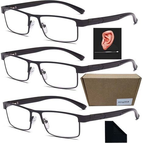 Lot de 3 lunettes de lecture rectangulaires en métal pour homme, disponibles en dioptries 2.0, 2.5 et 3.0. (1/4)
