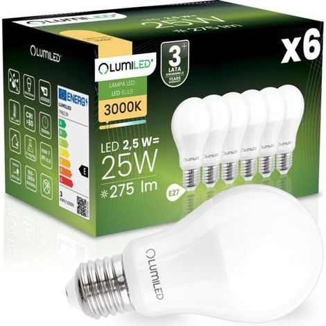 Ampoule LED E27 A60 - 2 5 W - 275 Lm - 3000 K Blanc Chaud - Angle De Faisceau 260° - Lot De 6 (1/5)
