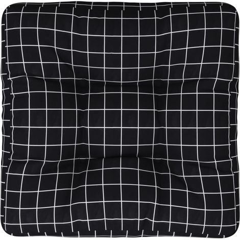 Coussin de palette motif à carreaux noir 60x60x12 cm tissu (1/5)