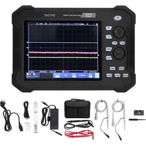 Oscilloscope numérique tactile 8in 2CH 100MHz, tablette de mesure avec échantillonnage 1GS/s, prise UE 100-240V, kit professionnel (1/5)
