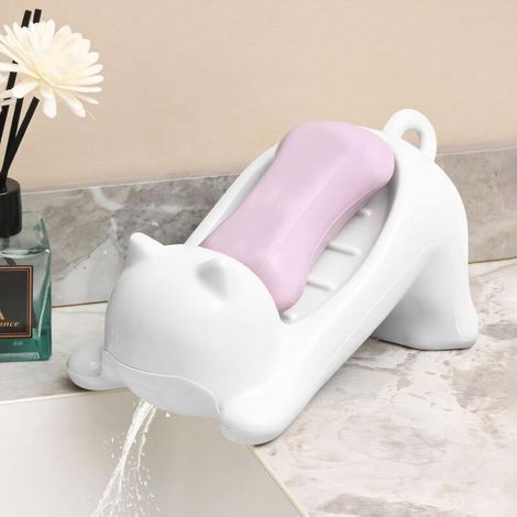 Selbstentleerende Seifenschale, Kunststoffbehälter für Seifenstücke mit Drainagelöchern, schöner Seifenschutz für Bad, Dusche, Küche (weiß) (1/4)