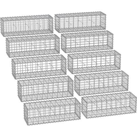 Set di 10 gabbioni per pietra in metallo gabbia per pietre cesto in rete 5 x 10 cm parete zincata aiuola decorazione da giardino 100 x 50 x 30 cm grigio 120005955