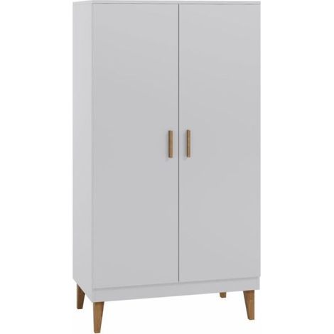Armoire 2 Portes blanche et pieds en bois de chêne Blanka (1/5)