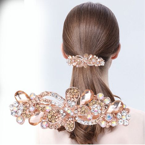 Pinza para el cabello con forma de mariposa y diamantes grandes - Pinza para el cabello de mujer - Pinza para cola de caballo con resorte de cristal - con tarjeta perforada - Pinza para el cabello (1/2)