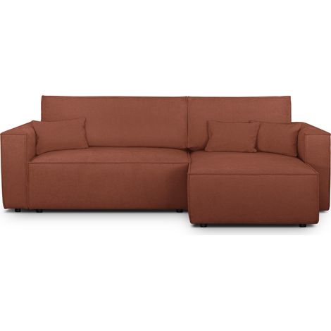 Canapé d'angle convertible réversible 4 places avec coffre de rangement en tissu chenille rouille foncé - Livia
