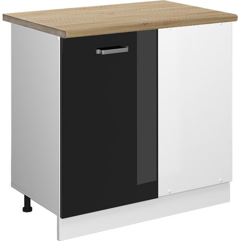 Meuble d'angle R-Line, Noir Haute brillance, 86 cm , PT Chêne, Vicco