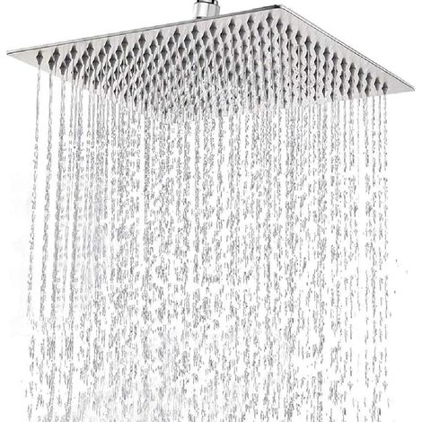 Duschkopf aus Edelstahl – Regenduschkopf, 30 cm quadratischer Duschkopf, universelle wassersparende Dusche, 1/2 Zoll Gewinde, 360° drehbar, 30° neigbar, einfach zu installieren und zu reinigen