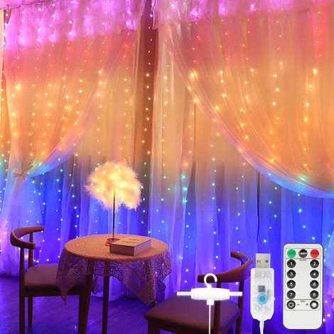 Rideau Lumineux Led - 300 Led - 3 M X 3 M - Télécommande Et Minuterie - 8 Modes Lumineux - Alimentation Usb 5 V (1/5)
