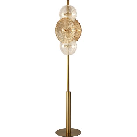 Lampadaire sur pied 6L Bronze et verre claire et ambré Hauteur 151cm (1/4)