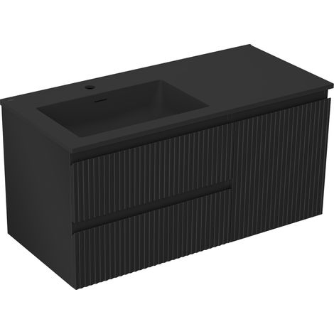 Mexen Rivel meuble de salle de bain 100 cm avec lavabo Otis gauche, 2S, 1D, rainuré, noir mat - 91A23-10047-3-BBFFF71-W18L71 (1/5)