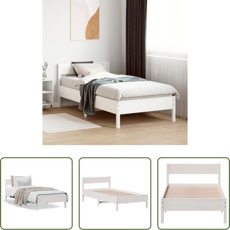 vidaXL Lit blanc -  Cadre de lit sans matelas blanc 90x200 cm bois de pin massif (1/5)