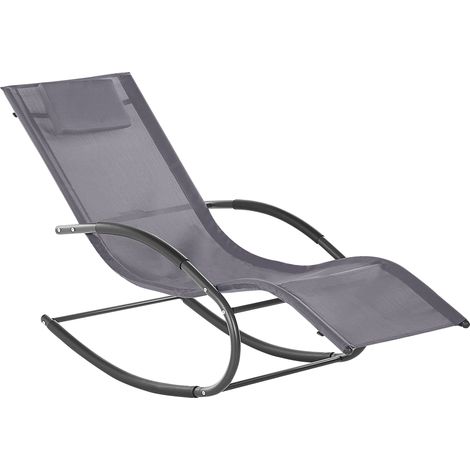 Tumbona mecedora de jardín tela de acero gris reposacabezas moderna Carano II