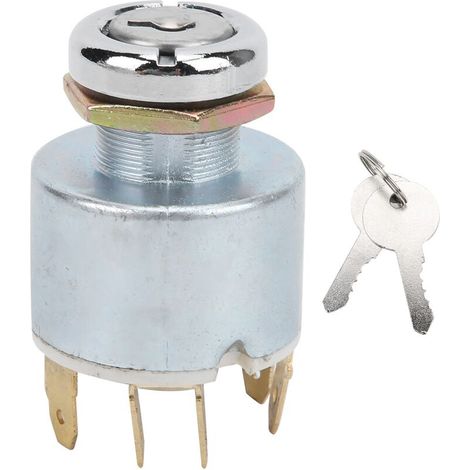 Jeffergarden Interrupteur d'allumage, cylindre de verrouillage d'allumage universel 4 positions avec 2 clés pour moto pour voiture pour bateau (1/5)