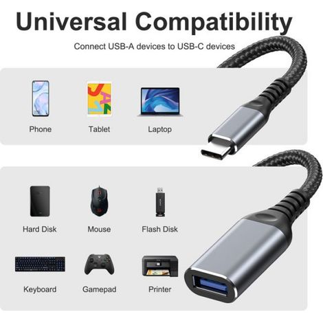 2-piece silver-gray USB 3.0 Type C to 3.1 adapter cable, USB 3.0 female to Type-C data cable (1/5)