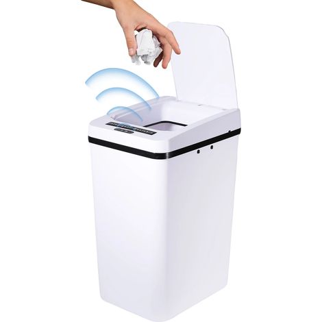 Papelera inteligente sin contacto, impermeable, recargable, blanca (1/2)