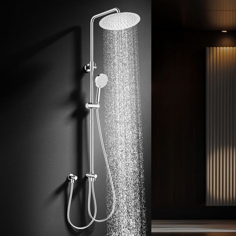 Regendusche Duschsystem ohne Armatur, 300mm Rund Regendusche Edelstahl Duschset, Höhenverstellbar, 3 Strahlarten Duschkopf, Duschsystem, Duschsäule Duschset für Dusche (1/5)
