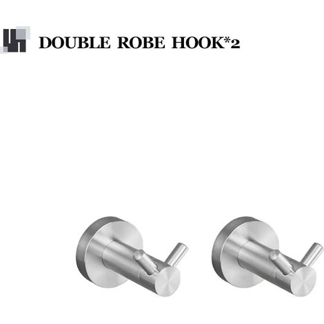(2 crochets doubles) Accessoires de salle de bain en nickel brossé : barre porte-serviettes, crochet pour peignoir, ensemble de quincaillerie de salle de bain en laiton moleté, étagère pour serviettes (1/5)