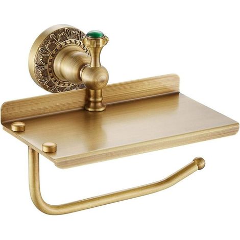WC papier support en laiton massif mural pour rouleau de papier toilette, support pour tissus papier toilette de rangement Finition laiton antique (1/5)