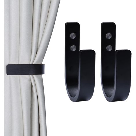 Bardusch-Lot de 2 embrasses de rideaux en bois en forme de U, fixation murale (noir, 2) (1/5)