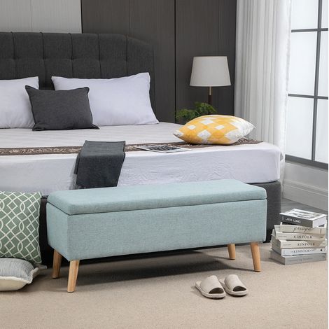 banc coffre 110x39x45 cm vert clair – rangement à abattant sans matelas (1/5)
