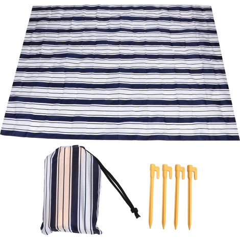 Couverture de Plage Imperméable et Léger, Tapis de Pique-nique Portable pour Voyage et Camping, Rayures Bleues 2x1.45m (1/5)