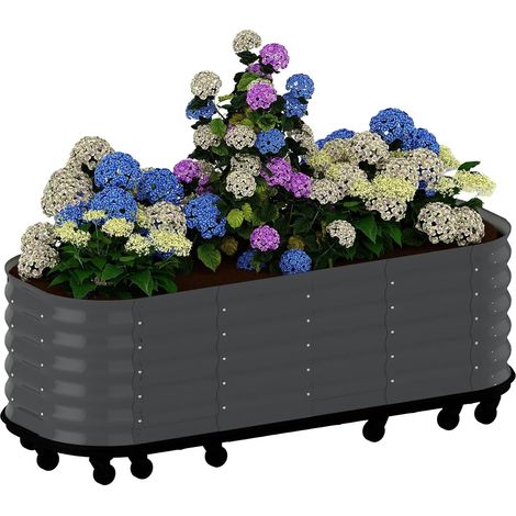 Huerto elevado, diseño ergonómico, ruedas con bloqueo, gris oscuro, 240x60x50CM-a (1/2)