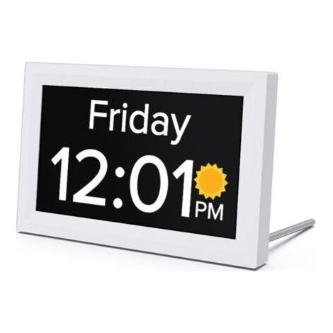 Reloj de 7 pulgadas con día y fecha para personas mayores, pantalla digital grande, 5 alarmas, 3 recordatorios de medicamentos, letra grande, reloj para personas con demencia, despertador para persona (1/5)