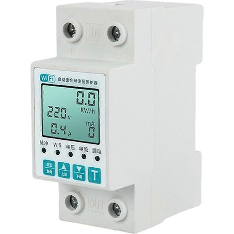 Compteur d'électricité Tuya WiFi 11-en-1 avec écran LCD, réenclenchement automatique en cas de surtension ou de sous-tension, protection contre les surintensités. (1/4)