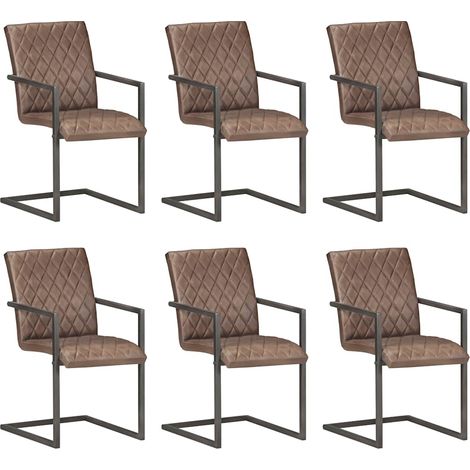 vidaXL Chaises à manger cantilever lot de 6 marron cuir véritable (1/5)