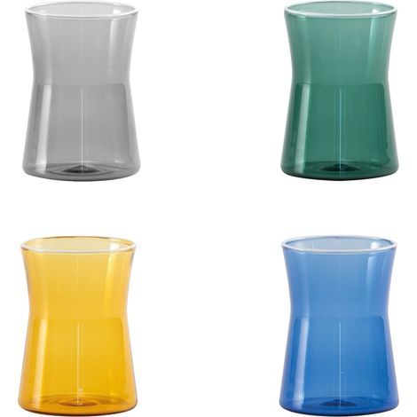 Zafferano Set 4 Bicchieri Tumbler Serie Classy in Vetro Borosilicato Soffiato a Mano Colori Assortiti Design Geometrico Moderno ed Ergonomico