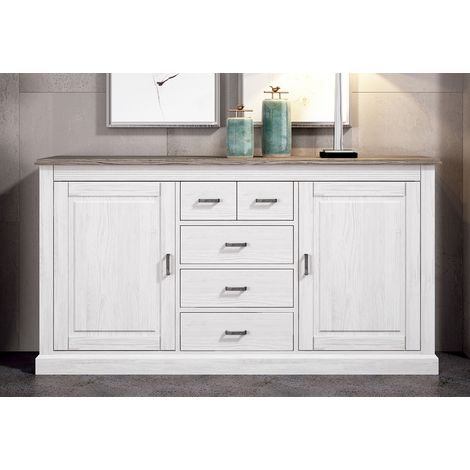 Buffet, meuble de rangement coloris pin andersen, pin gris - longueur 200 x profondeur 42 x hauteur 104 cm -PEGANE- (1/3)