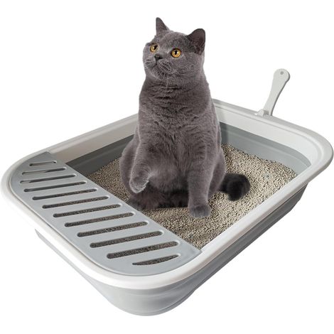 Bac à litière pliable pour chatons, - Bac de voyage étanche à entrée basse avec pédale à sable pour chatons et chats âgés (1/5)