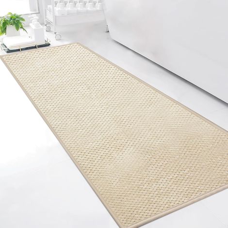 1 Tapis De Bain 50x150 Cm Microfibre Beige Antidérapant Caoutchouc Absorbant Pour Douche