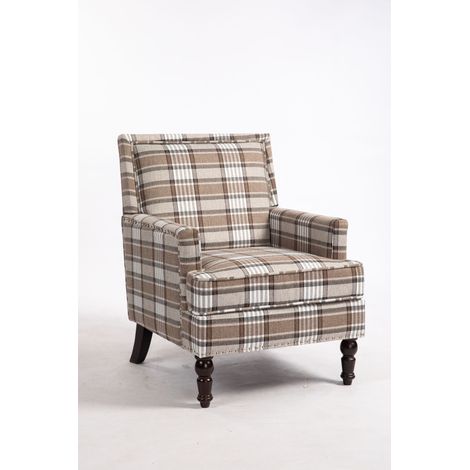 CAIziS001, fauteuil d’appoint rembourré, fauteuil vintage en tissu lin marron avec garniture à clous décoratifs pour le salon (1/5)