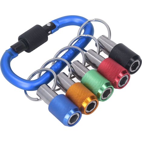 Porte-embouts de tournevis à tige hexagonale de 6,35 mm (1/4 pouce) avec porte-clés et rallonge, compatible avec la plupart des tournevis et forets électriques portables. Mousqueton bleu roi avec doui (1/5)