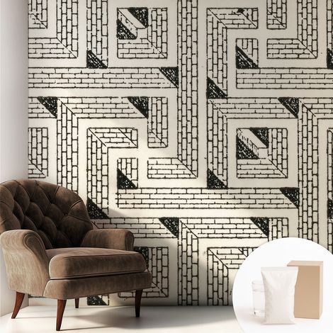 Papier peint intissé décoratif avec colle pour salon chambre et bureau Installation rapide Labyrinthe de briques 250x250 cm (1/5)