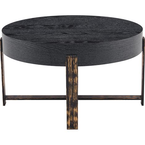 Tavolino rotondo nero Ø 68 cm HOMVRA, MDF e metallo, design minimalista (1/5)